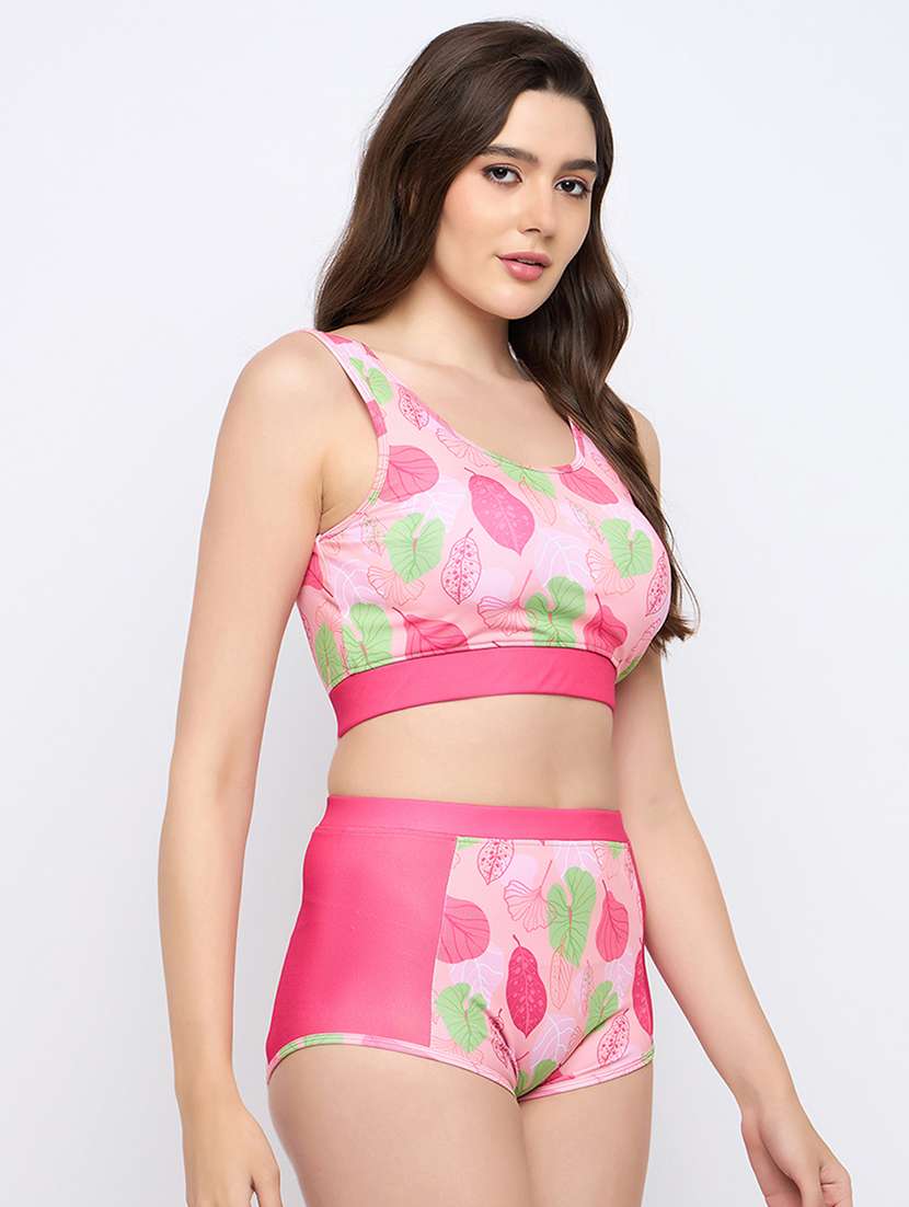 women pink printed sleeveless swimsuit - 22002949 - Standard Image - 1