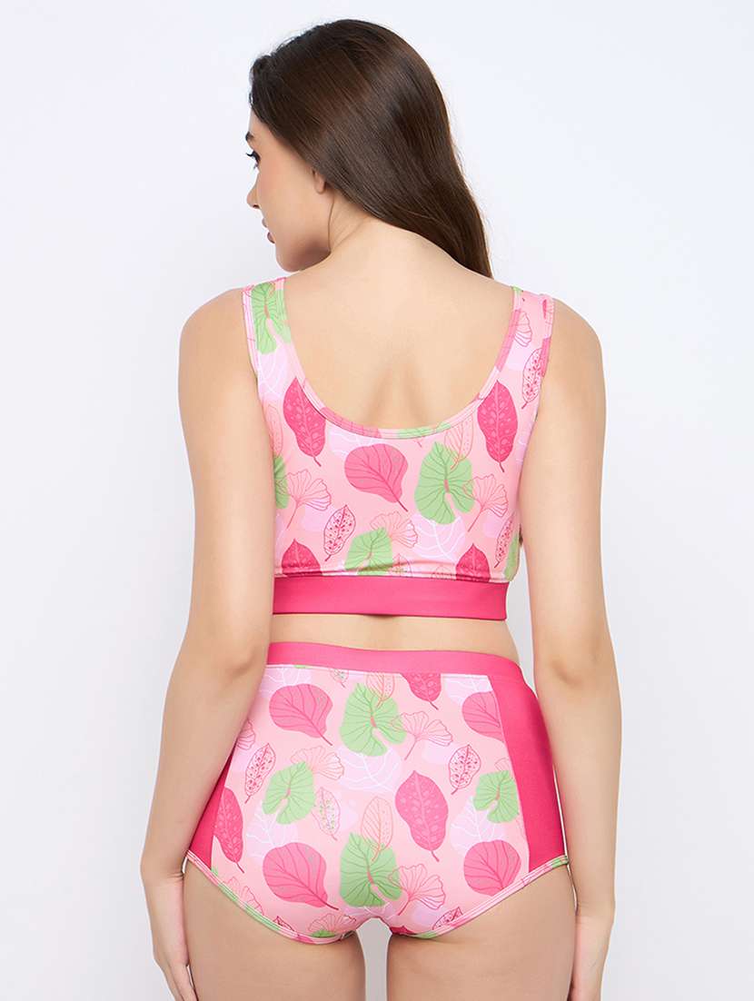 women pink printed sleeveless swimsuit - 22002949 - Standard Image - 4