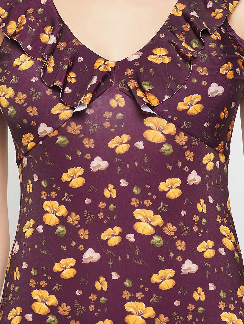women purple floral print sleeveless monokini - 22002950 -  Standard Image - 4