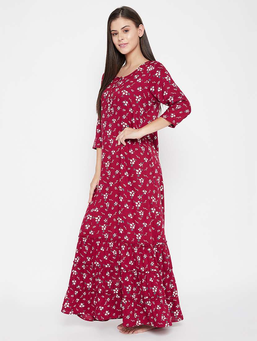 women floral print round neck tiered nighty - 22002956 -  Standard Image - 1