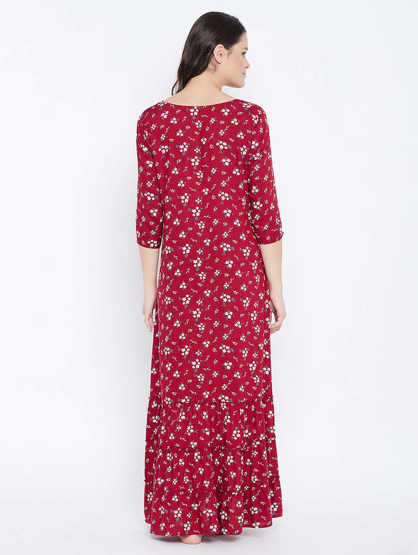 women floral print round neck tiered nighty - 22002956 - Standard Image - 4
