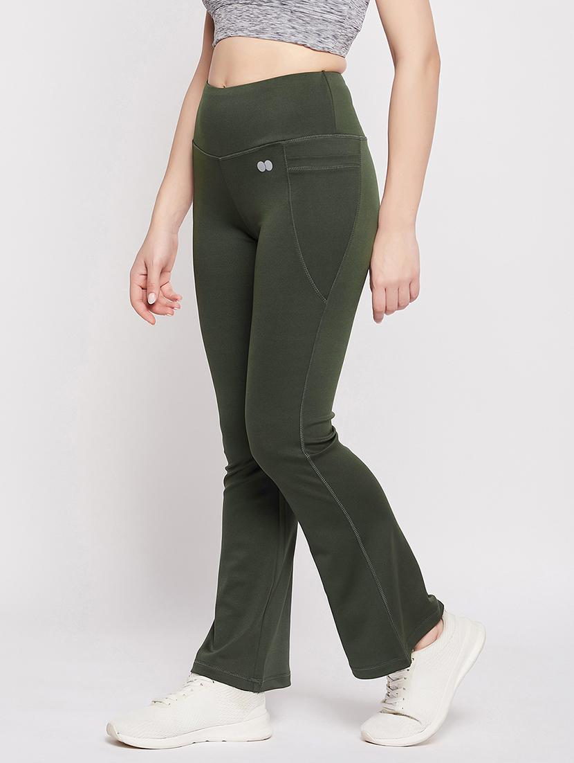 women solid high rise bootcut gym tights - 22002973 - Standard Image - 1