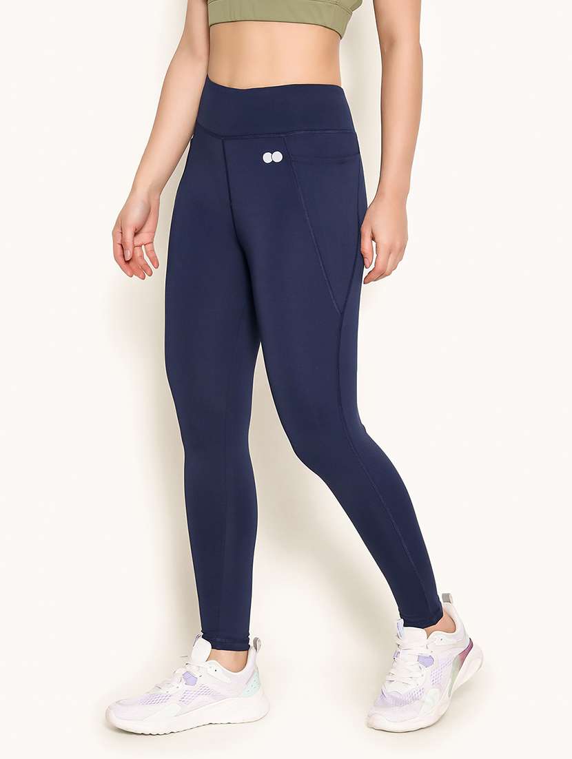 women solid high rise gym tights - 22002974 -  Standard Image - 1