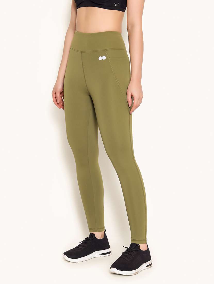 women solid high rise gym tights - 22002975 -  Standard Image - 1