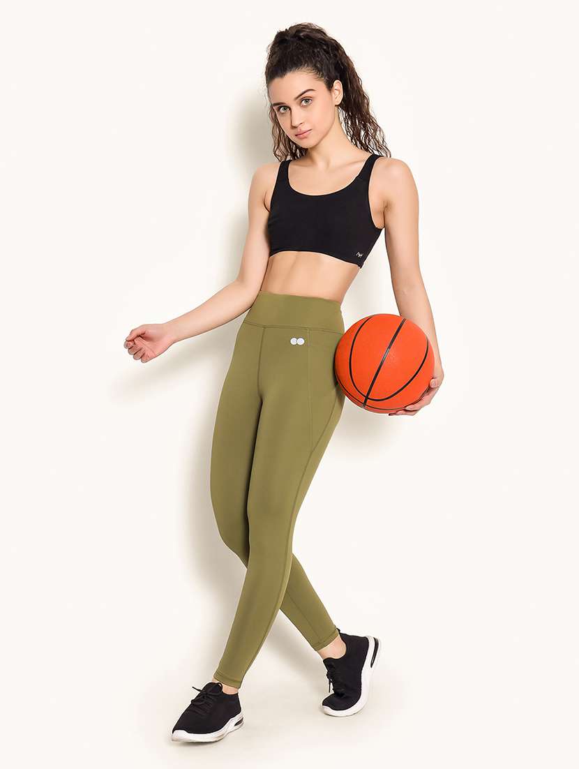 women solid high rise gym tights - 22002975 - Standard Image - 4