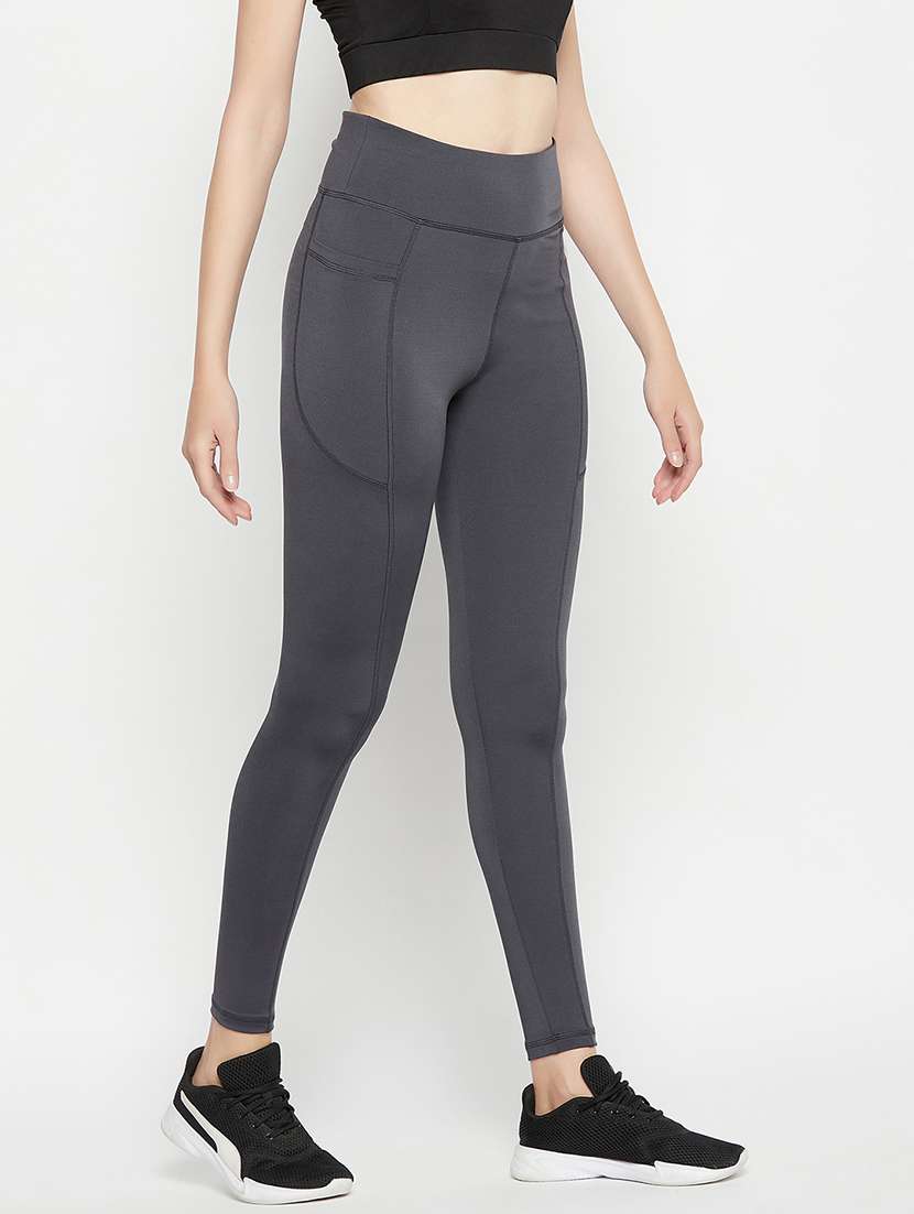 women solid high rise gym tights - 22002976 -  Standard Image - 1