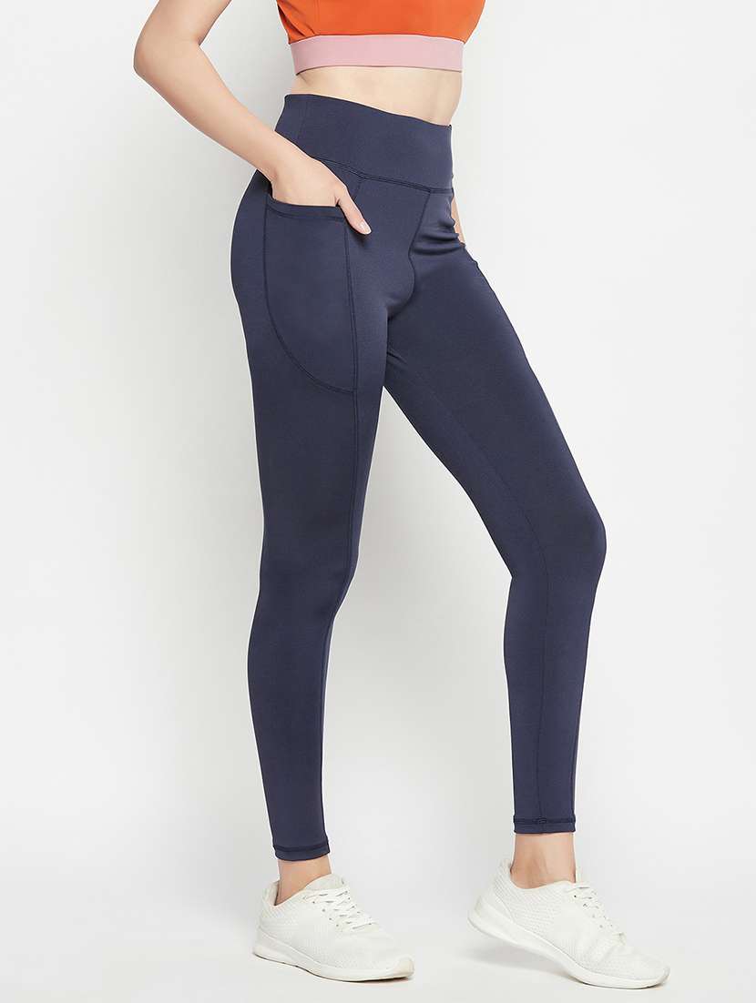 women solid high rise gym tights - 22002977 -  Standard Image - 1