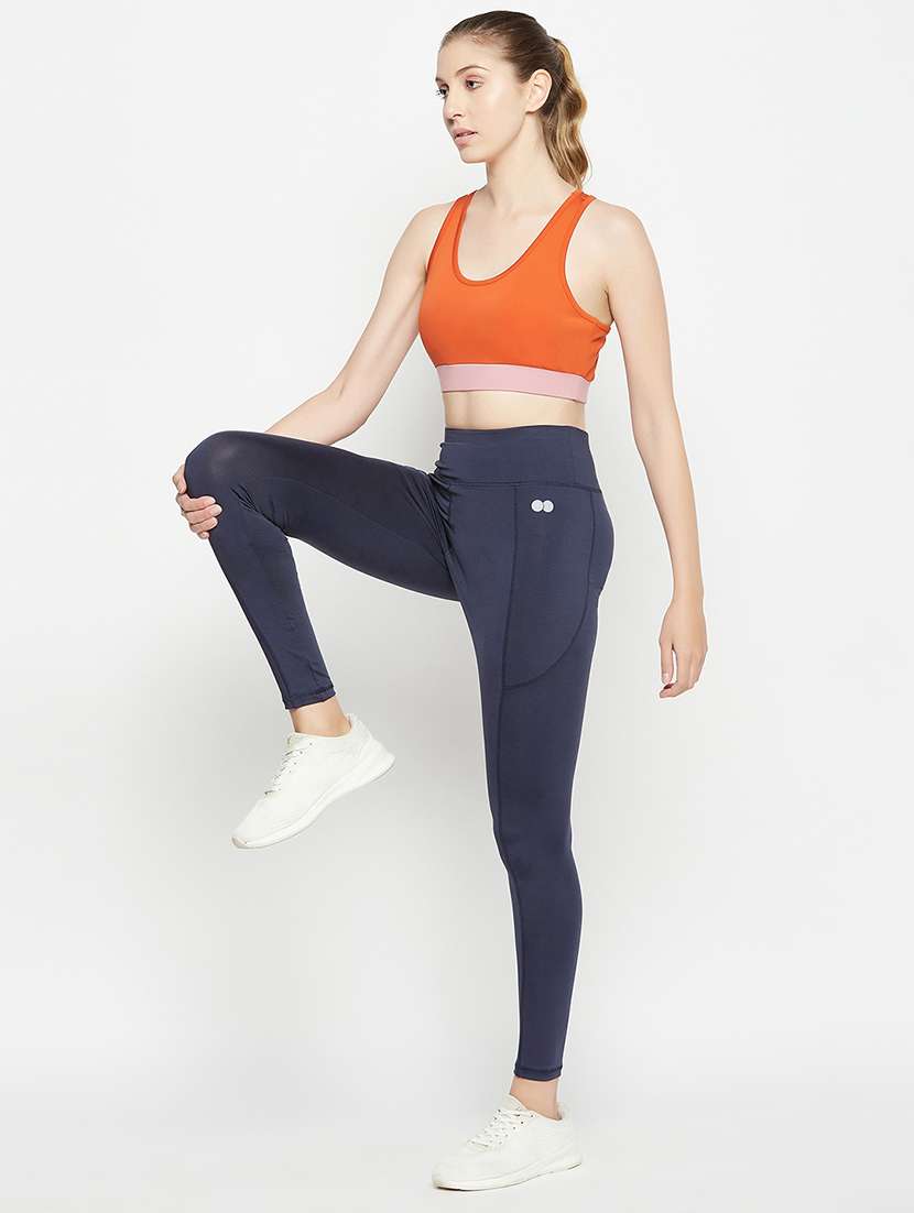 women solid high rise gym tights - 22002977 - Standard Image - 4