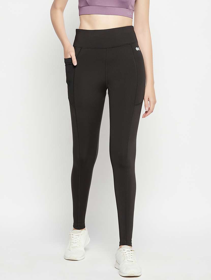 women solid high rise gym tights