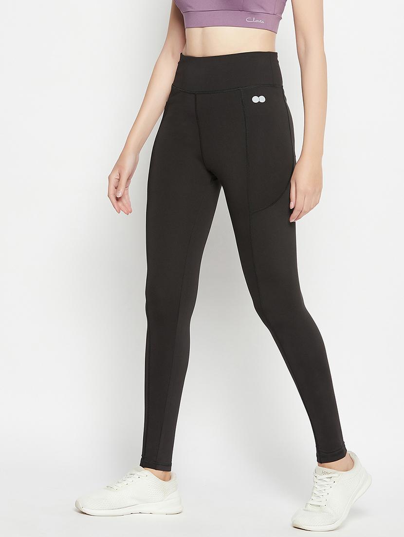 women solid high rise gym tights - 22002979 -  Standard Image - 1