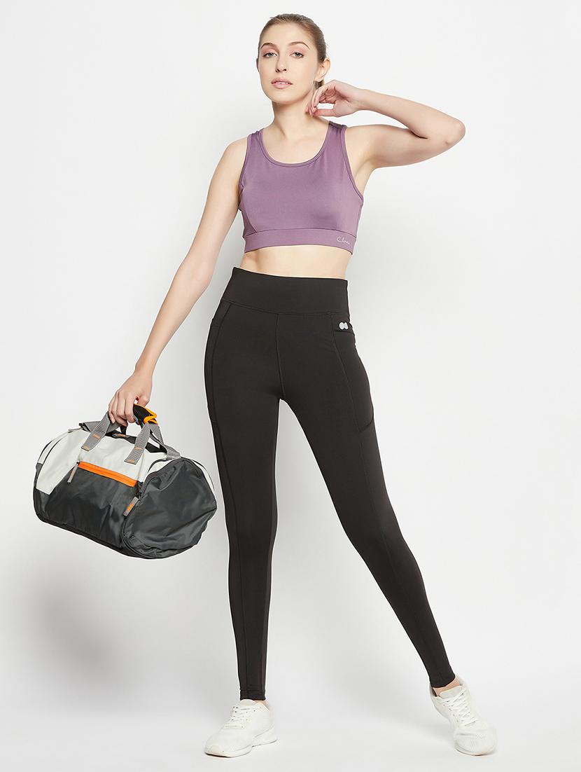 women solid high rise gym tights - 22002979 - Standard Image - 4
