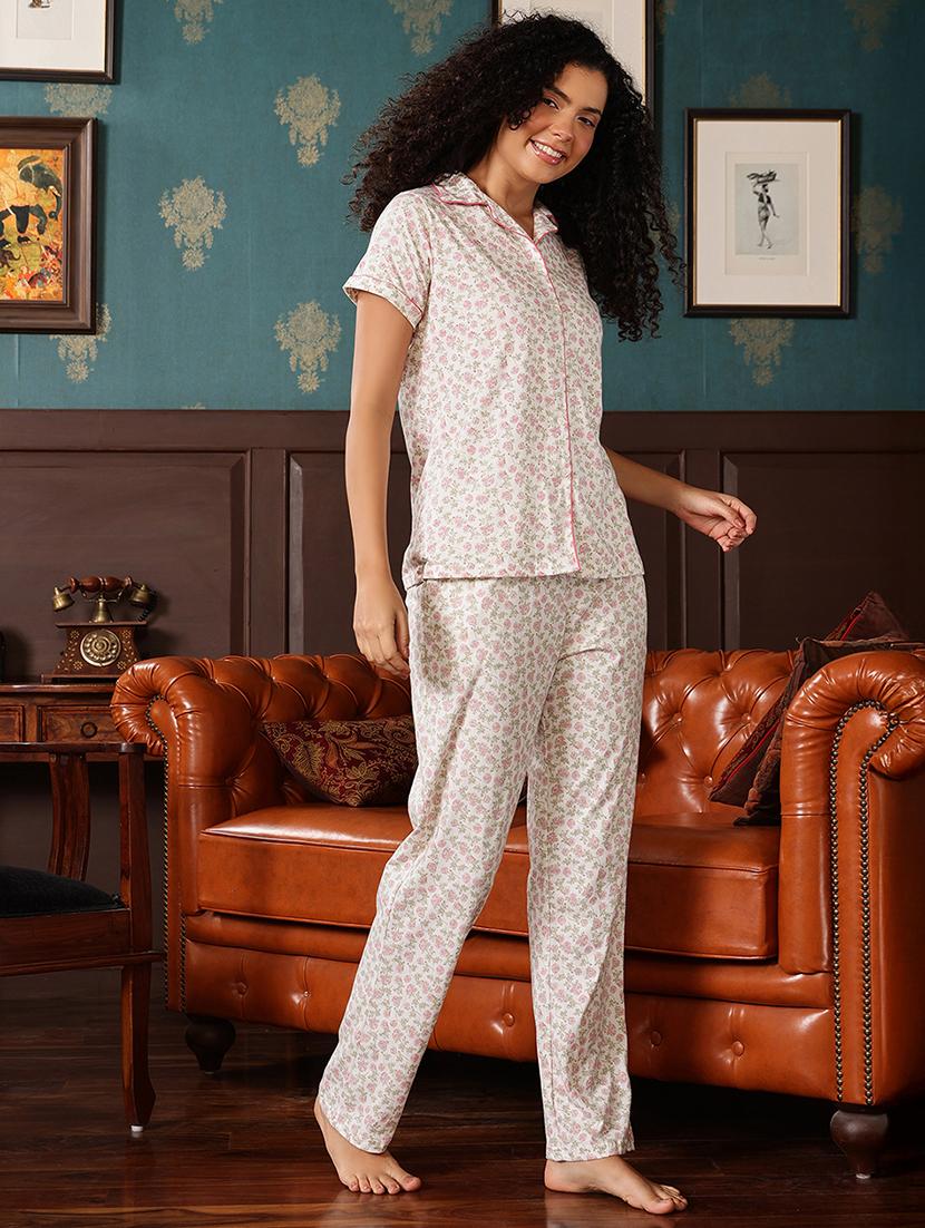 women printed short sleeve nightwear pyjama set - 22003120 - Standard Image - 1
