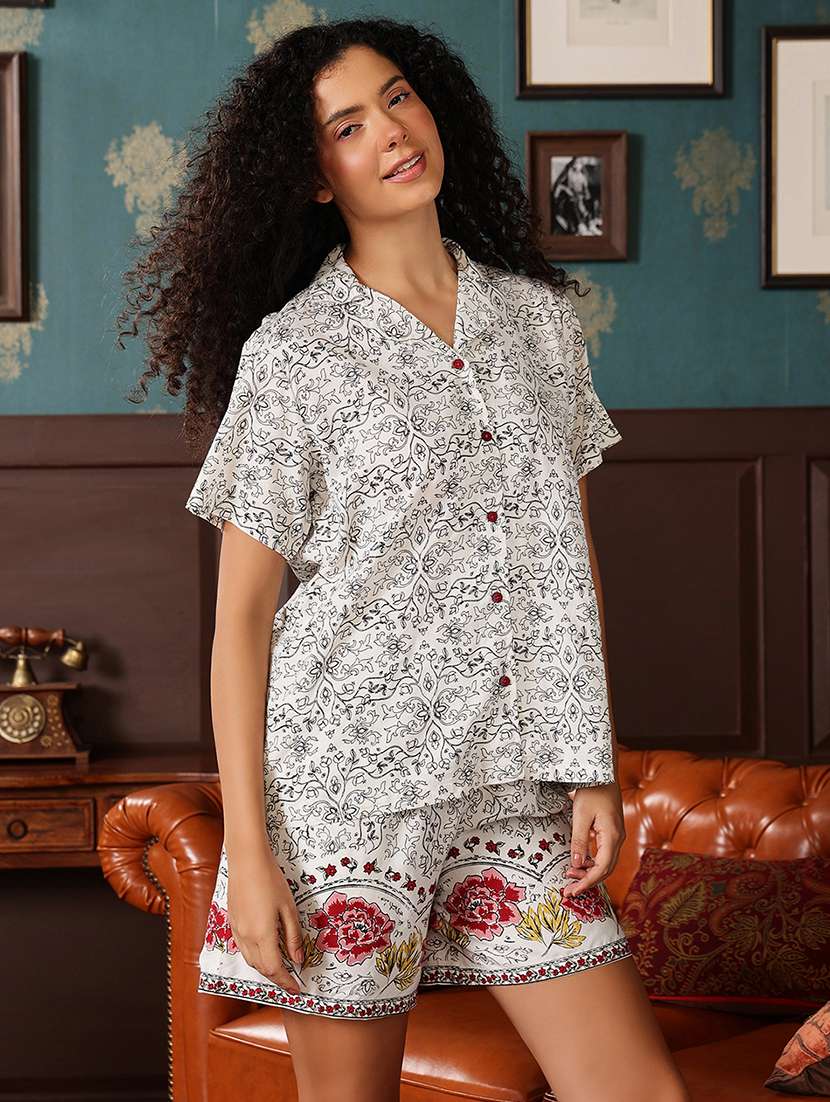 women printed short sleeve nightwear shorts set - 22003122 -  Standard Image - 1