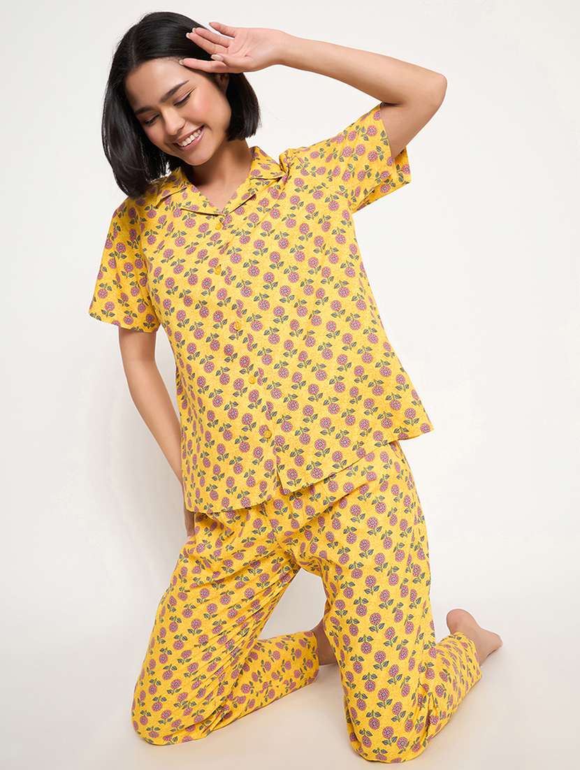 women printed short sleeve nightwear pyjama set - 22003123 - Standard Image - 1