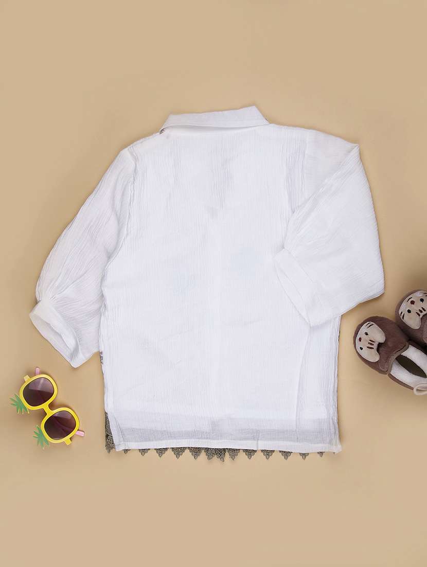 girls solid with work three quarter sleeve top - 22003160 -  Standard Image - 1