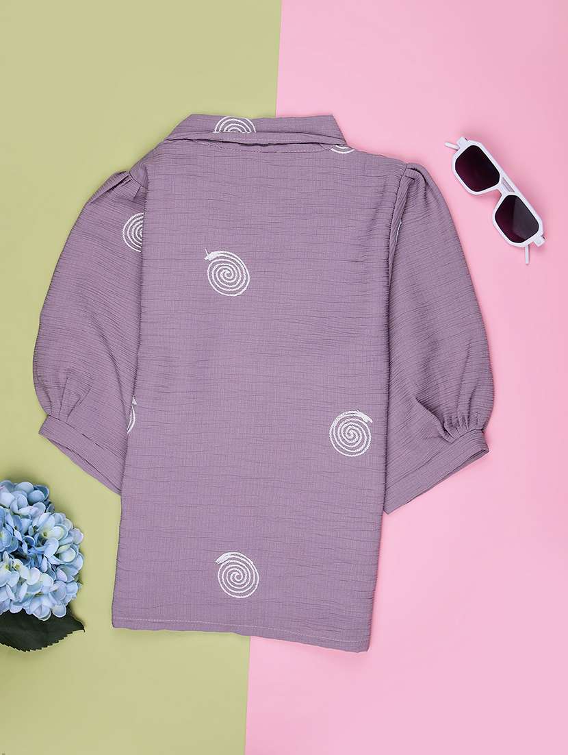 girls embroidered three quarter sleeve top - 22003273 -  Standard Image - 1