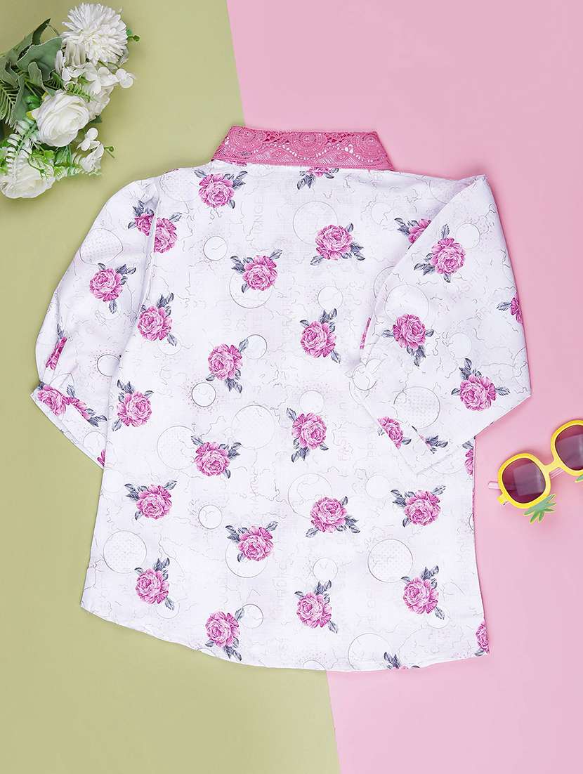 girls floral printed three quarter sleeve top - 22003280 -  Standard Image - 1