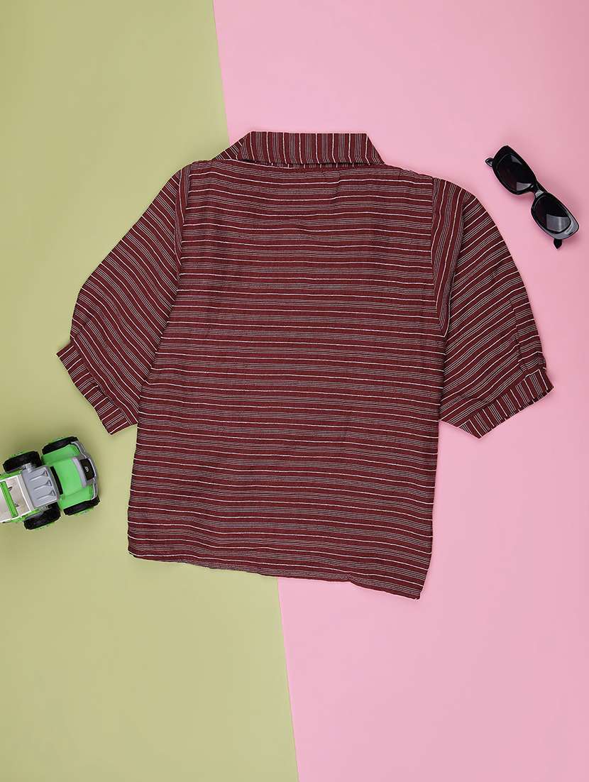 girls striped three quarter sleeve top - 22003283 -  Standard Image - 1