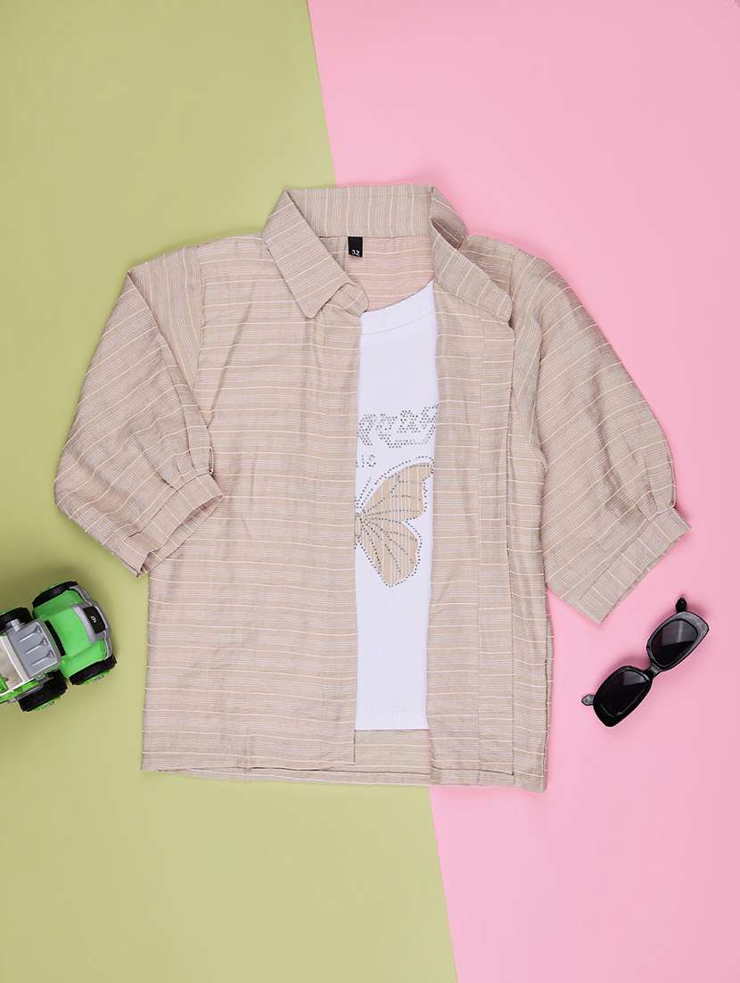 girls striped three quarter sleeve top