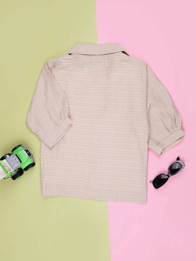 girls striped three quarter sleeve top - 22003284 -  Standard Image - 1