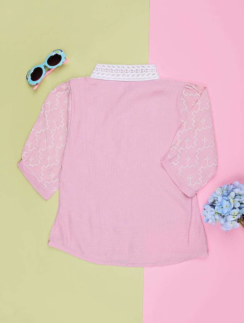 girls embroidered three quarter sleeve top - 22003302 -  Standard Image - 1