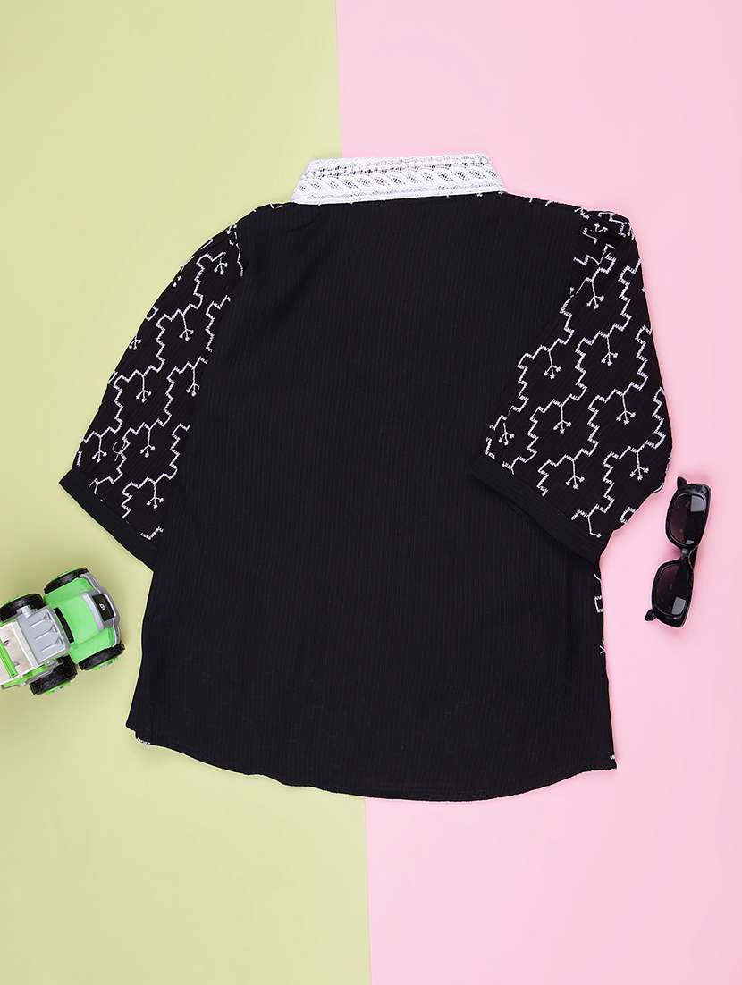 girls embroidered three quarter sleeve top - 22003305 -  Standard Image - 1