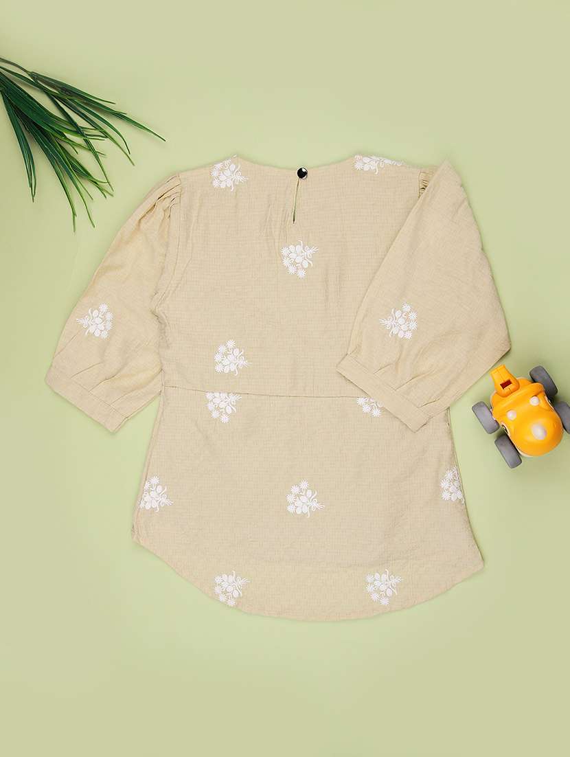 girls embroidered three quarter sleeve top - 22003347 -  Standard Image - 1