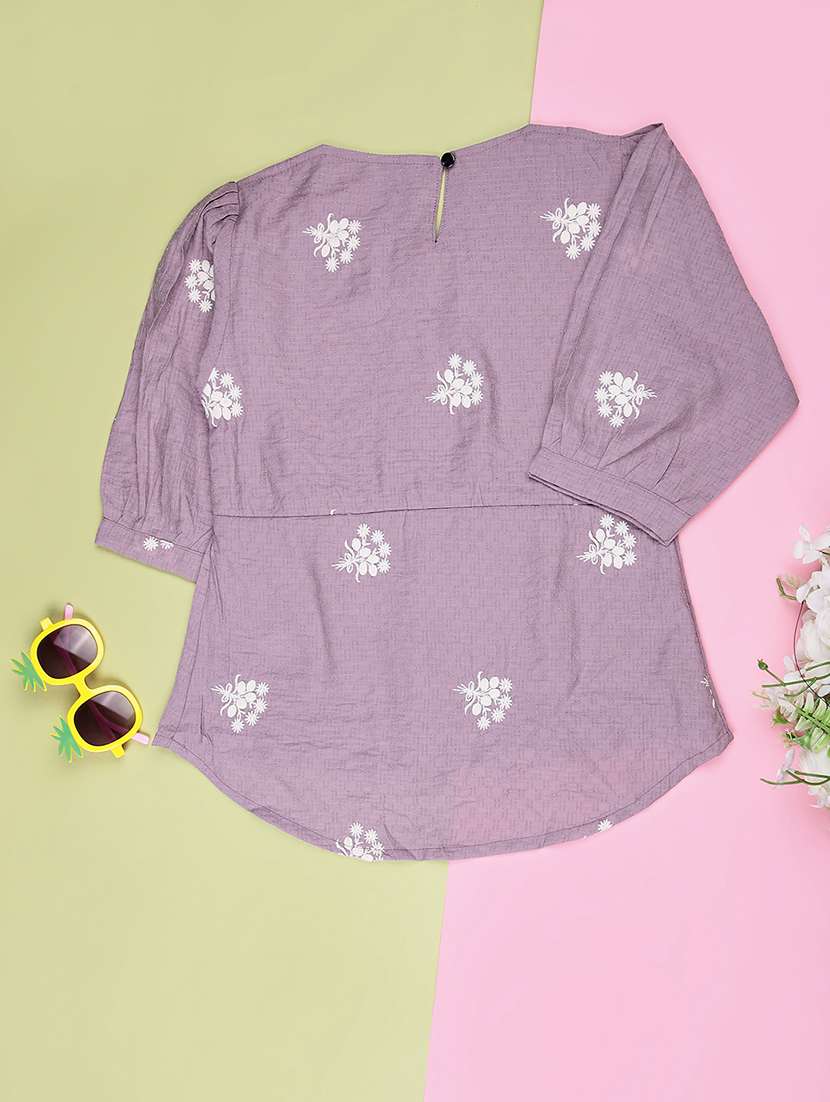 girls solid with work three quarter sleeve top - 22003348 -  Standard Image - 1