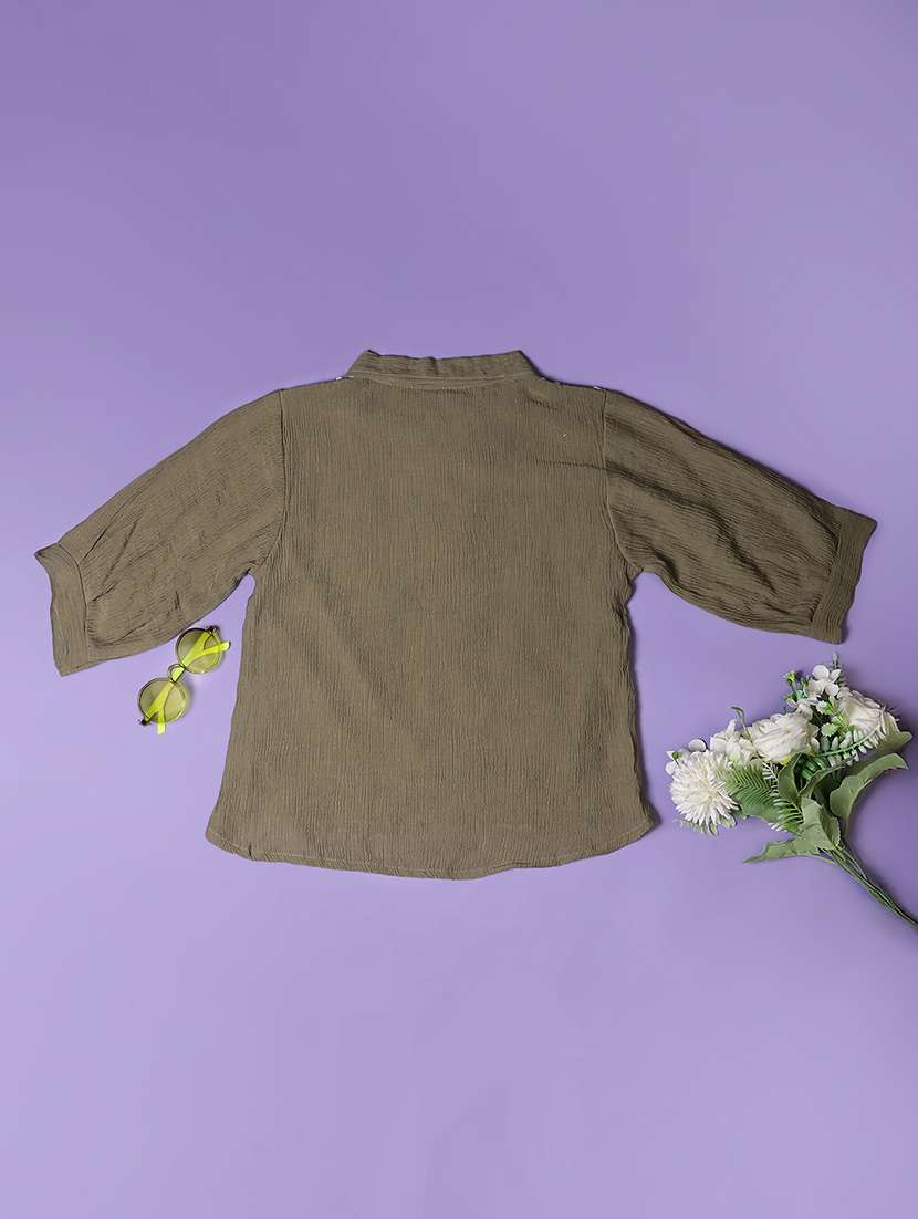 girls embroidered three quarter sleeve top - 22003349 -  Standard Image - 1