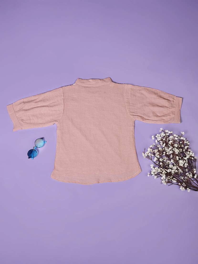 girls embroidered three quarter sleeve top - 22003351 -  Standard Image - 1