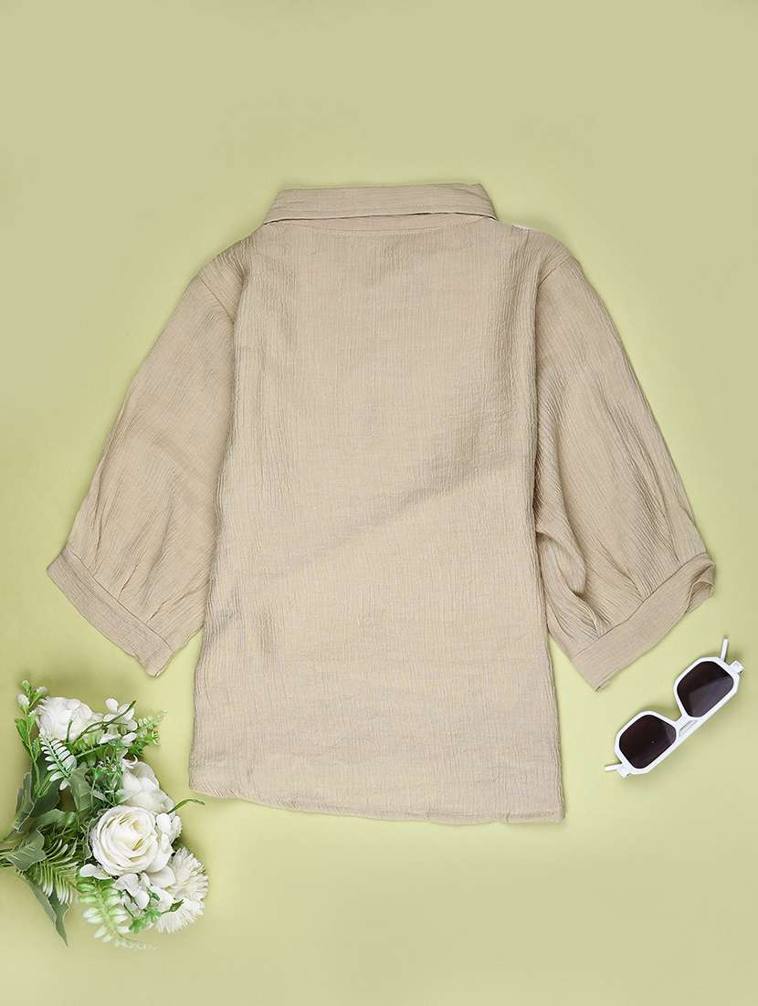 girls embroidered three quarter sleeve top - 22003352 -  Standard Image - 1