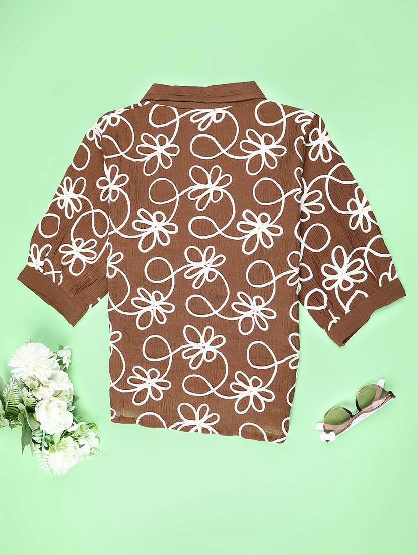 girls embroidered three quarter sleeve top - 22003353 -  Standard Image - 1