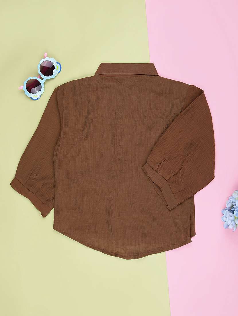 girls solid with work three quarter sleeve top - 22003358 -  Standard Image - 1