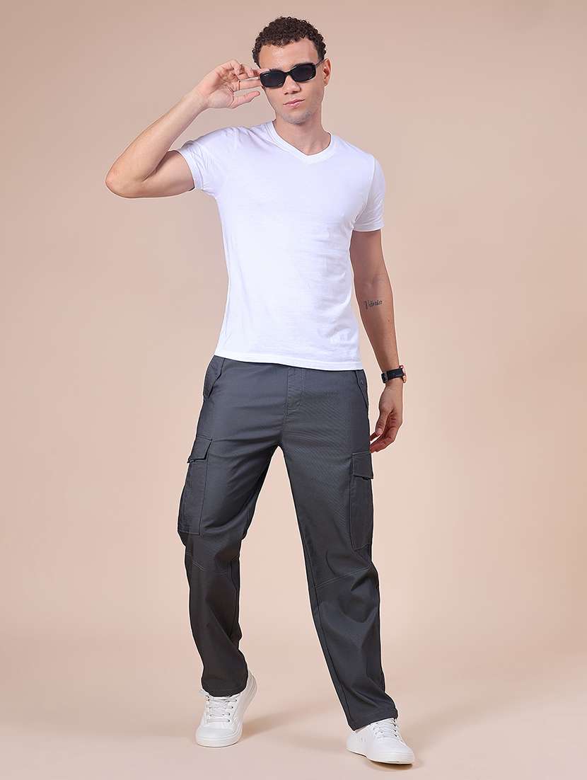 men solid mid rise regular fit cargo  - 22003395 -  Standard Image - 4