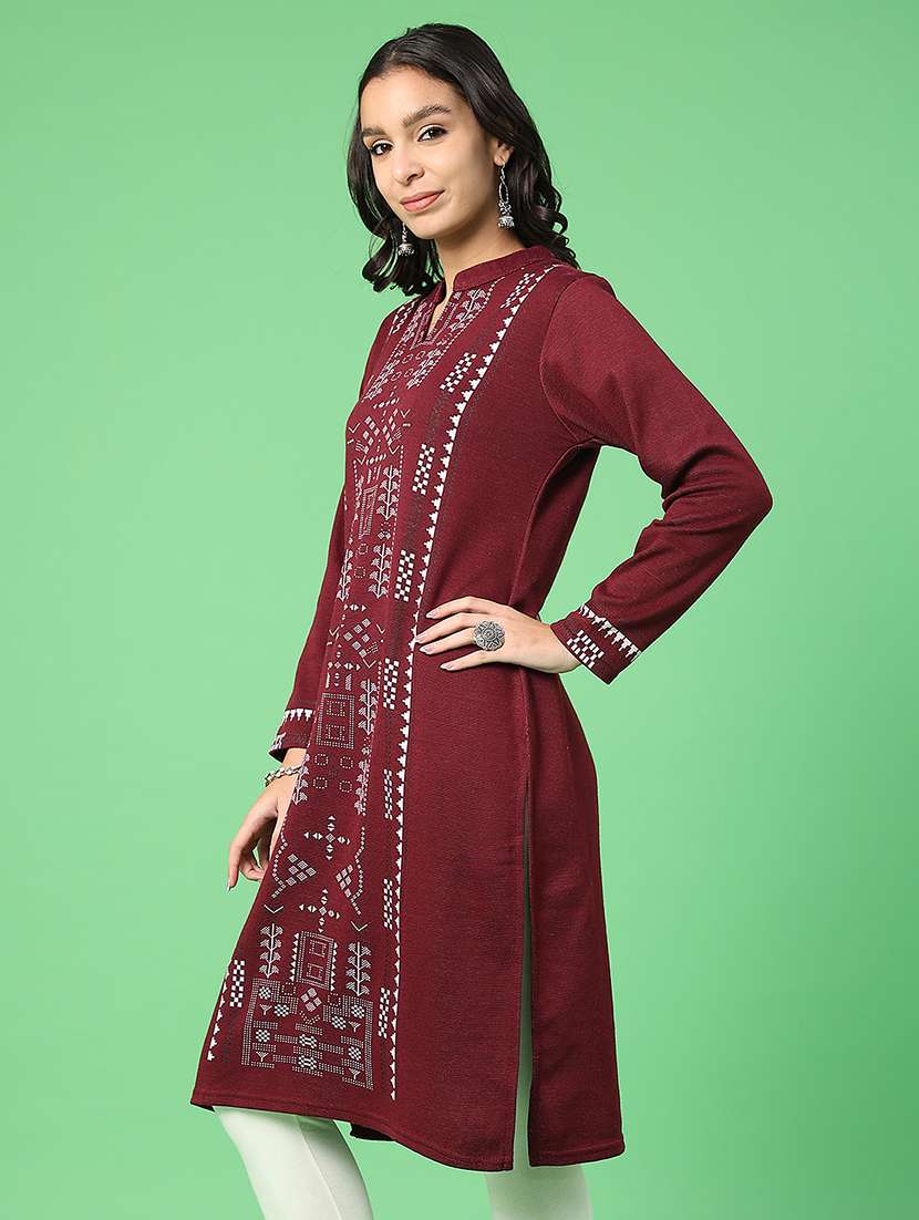 women self designed long sleeve woolen kurta - 22003448 -  Standard Image - 1