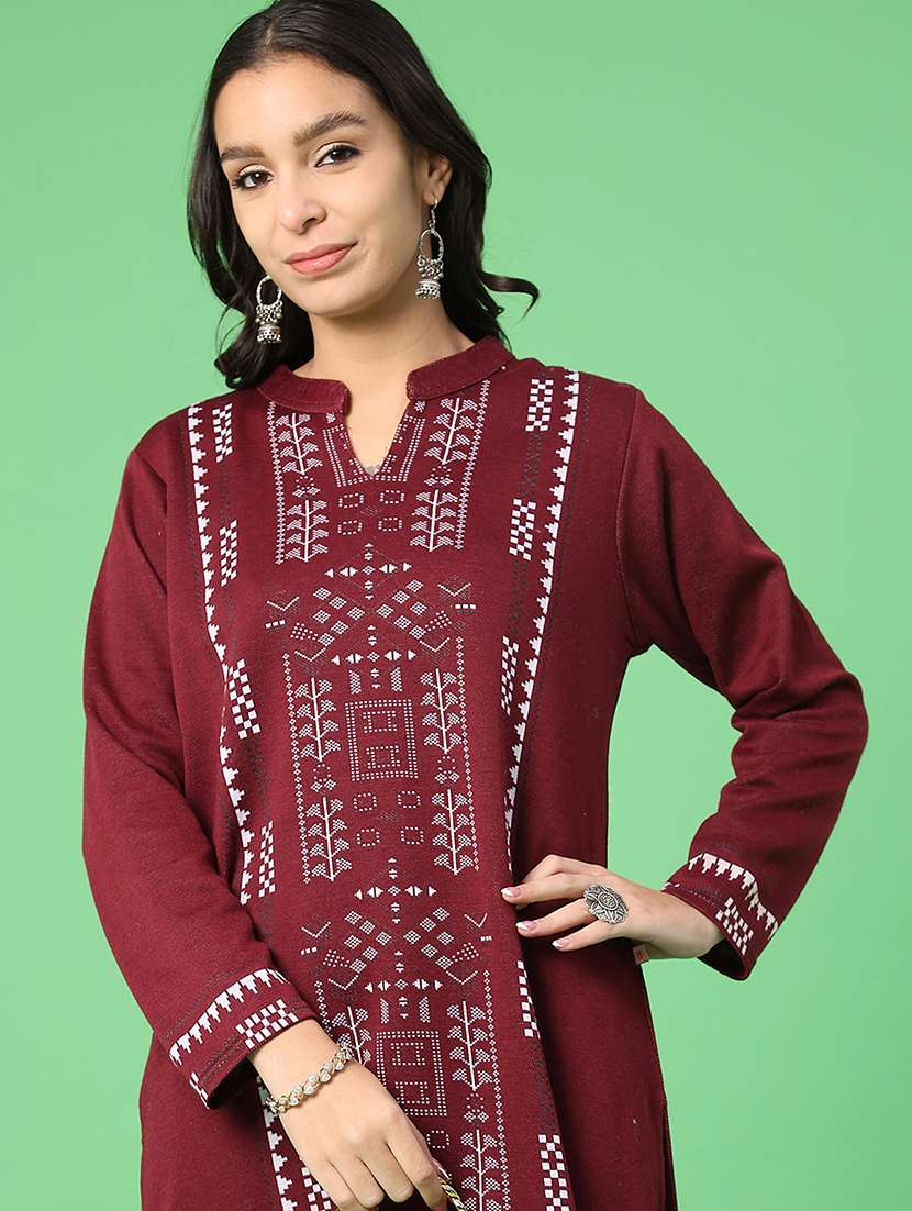 women self designed long sleeve woolen kurta - 22003448 -  Standard Image - 4