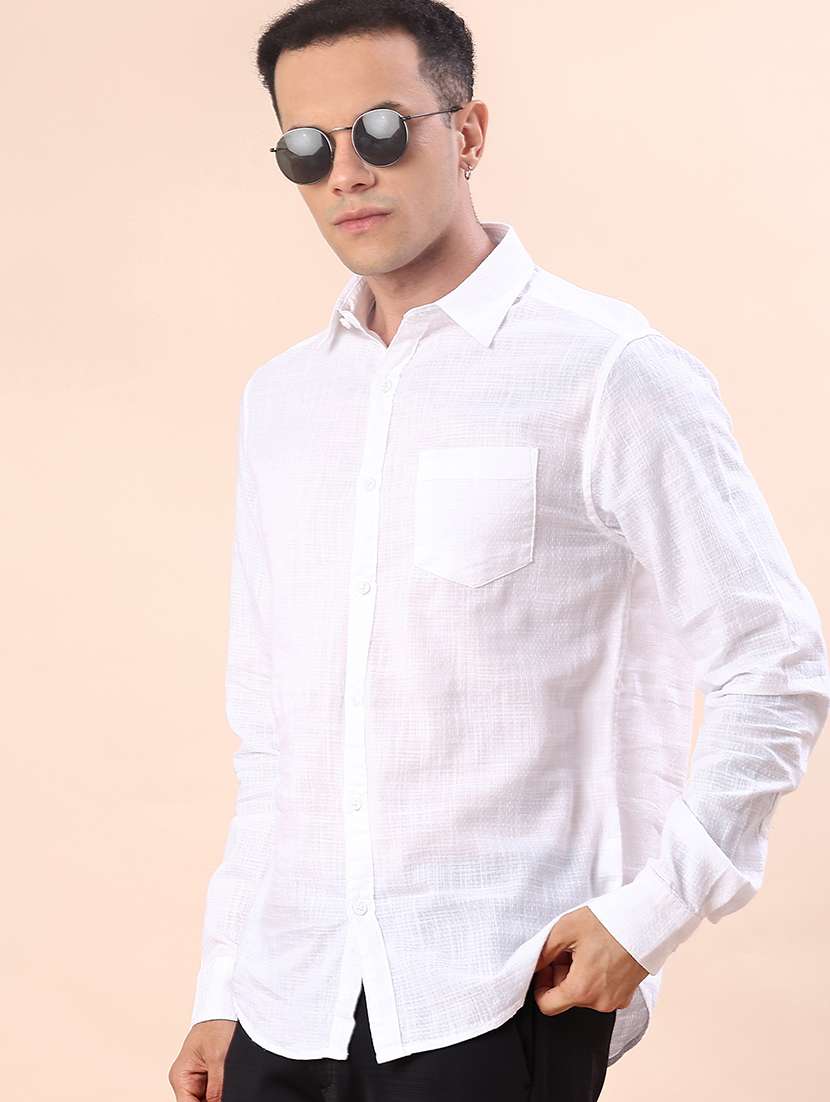 men solid collared long sleeve shirt