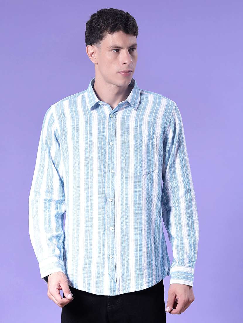 men striped long sleeve regular fit casual shirt - 22003578 -  Standard Image - 1