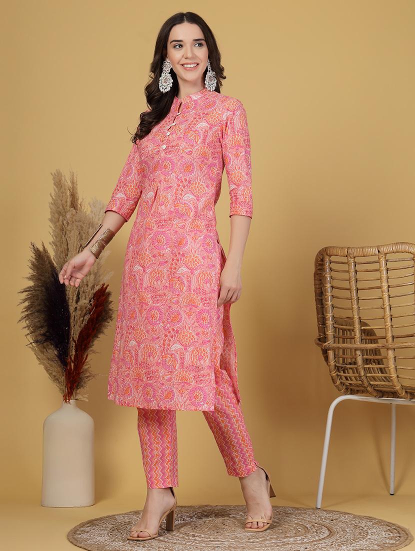 women floral printed three quarter sleeve kurta pant set - 22003633 - Standard Image - 1