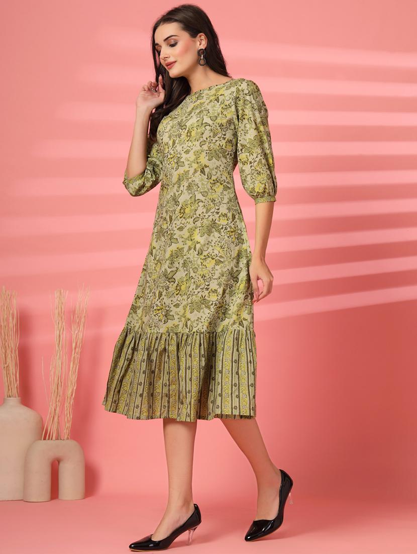 women floral printed three quarter sleeve tiered dress - 22003636 - Standard Image - 1
