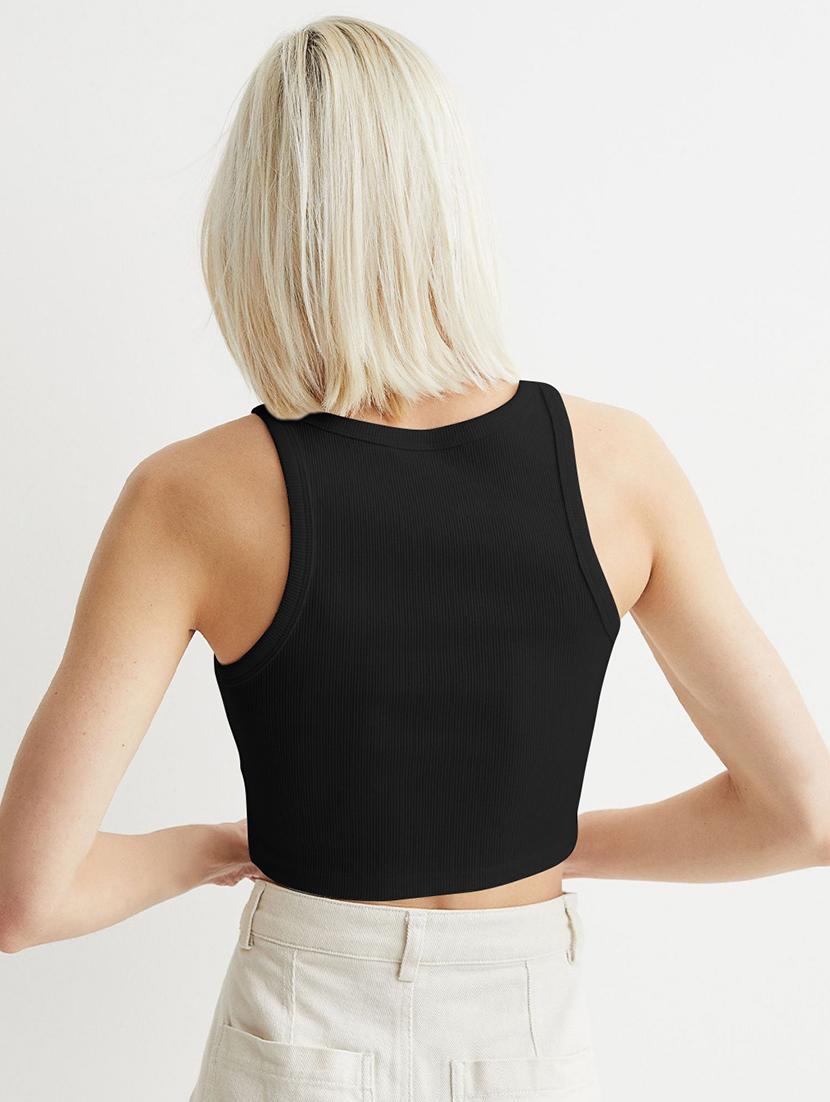 women solid sleeveless tank crop top - 22003637 - Standard Image - 4