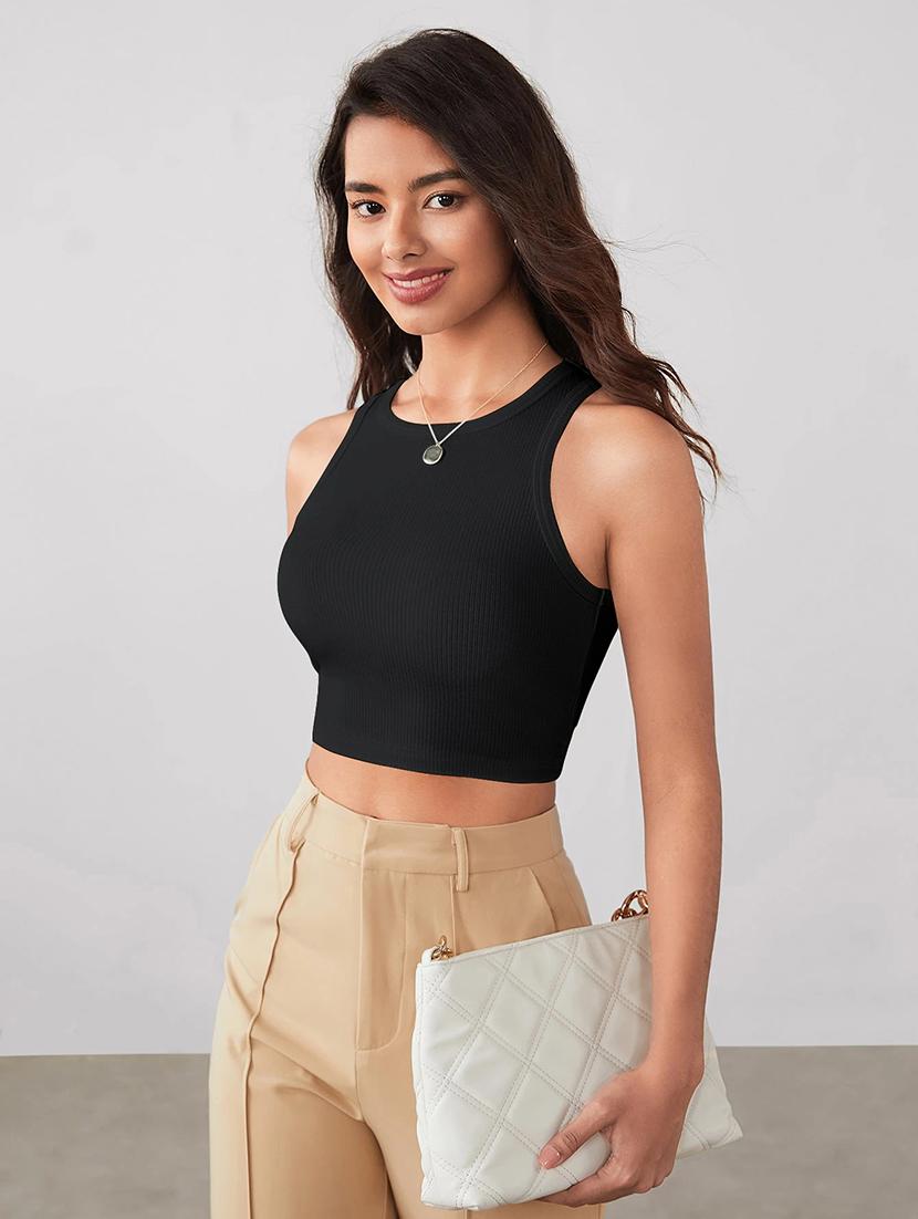 women solid sleeveless tank crop top - 22003653 -  Standard Image - 1
