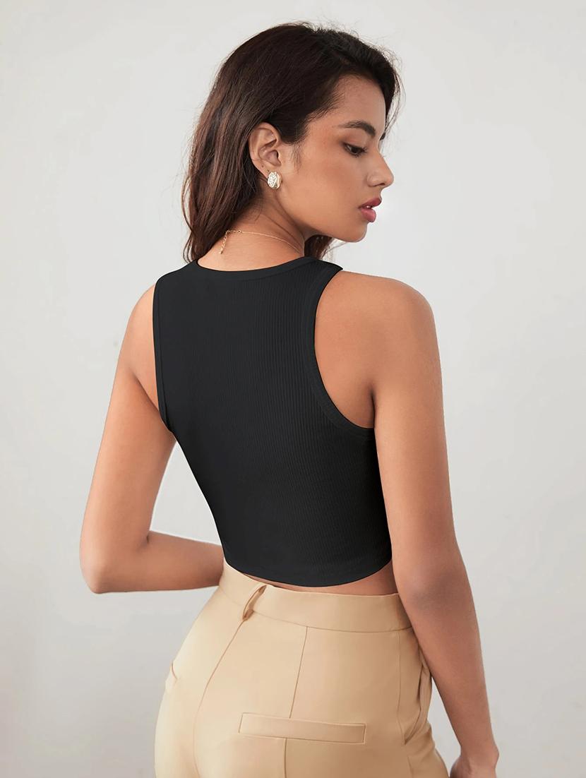 women solid sleeveless tank crop top - 22003653 - Standard Image - 4