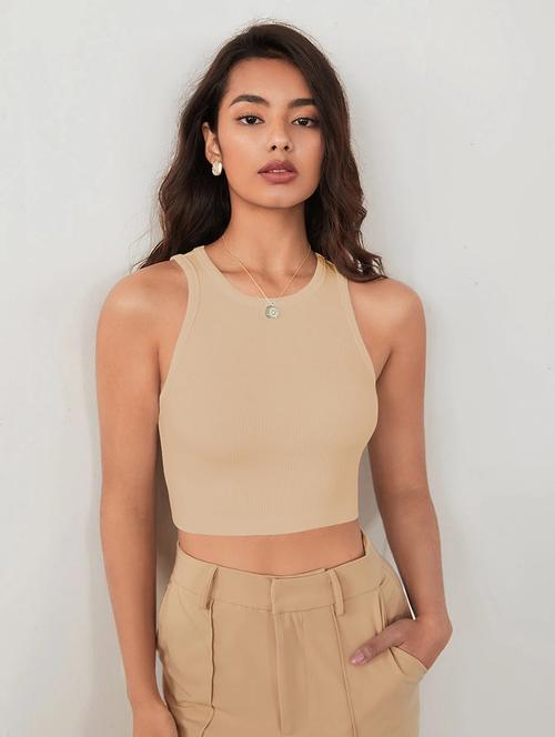 women solid sleeveless tank crop top - 22003656 -  Standard Image - 0