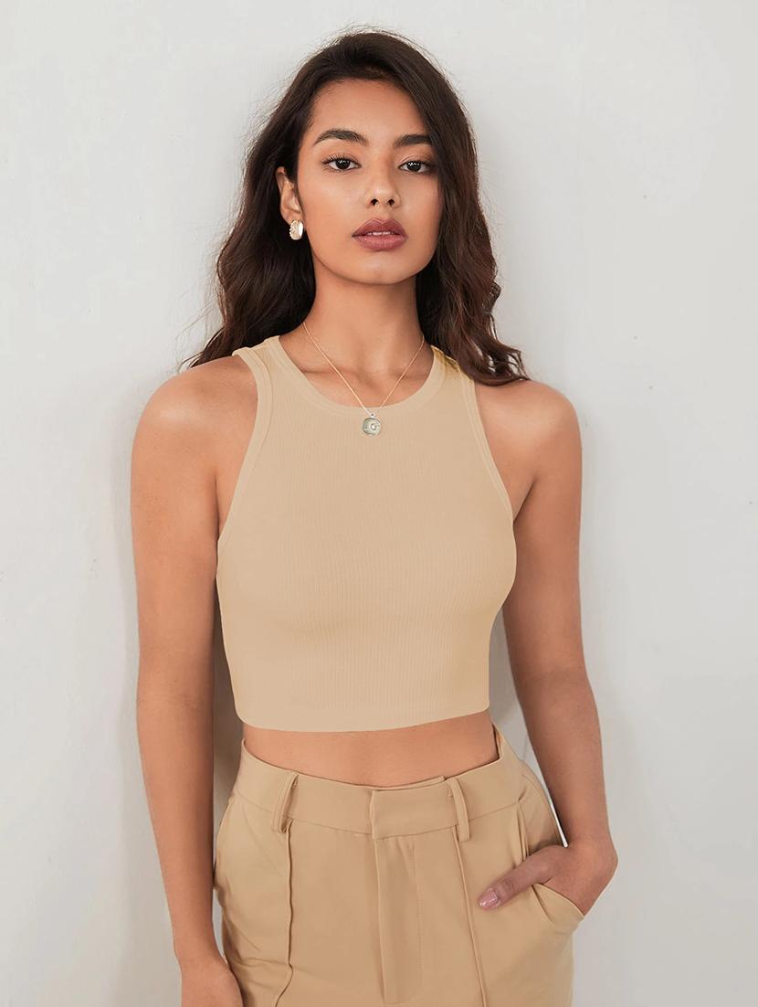 women solid sleeveless tank crop top - 22003656 -  Zoom Image - 0