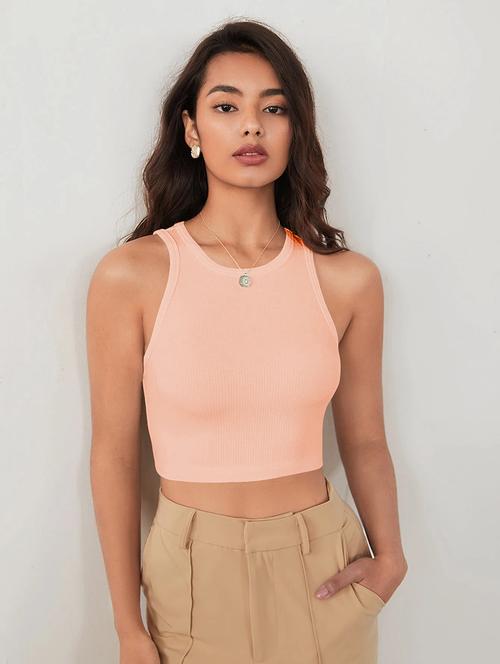 women solid sleeveless crop tank top - 22003662 - Standard Image - 0