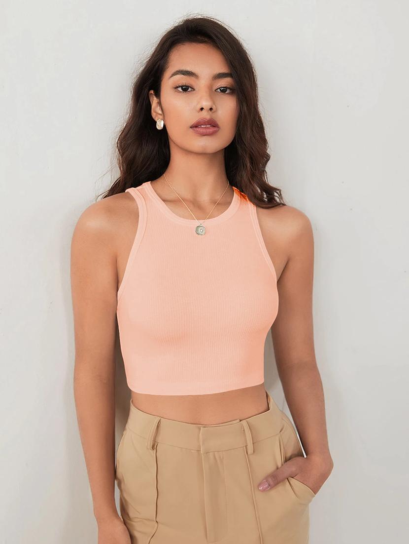women solid sleeveless crop tank top - 22003662 - Zoom Image - 0
