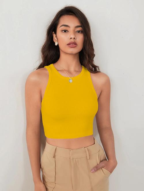 women solid sleeveless crop tank top - 22003664 -  Standard Image - 0