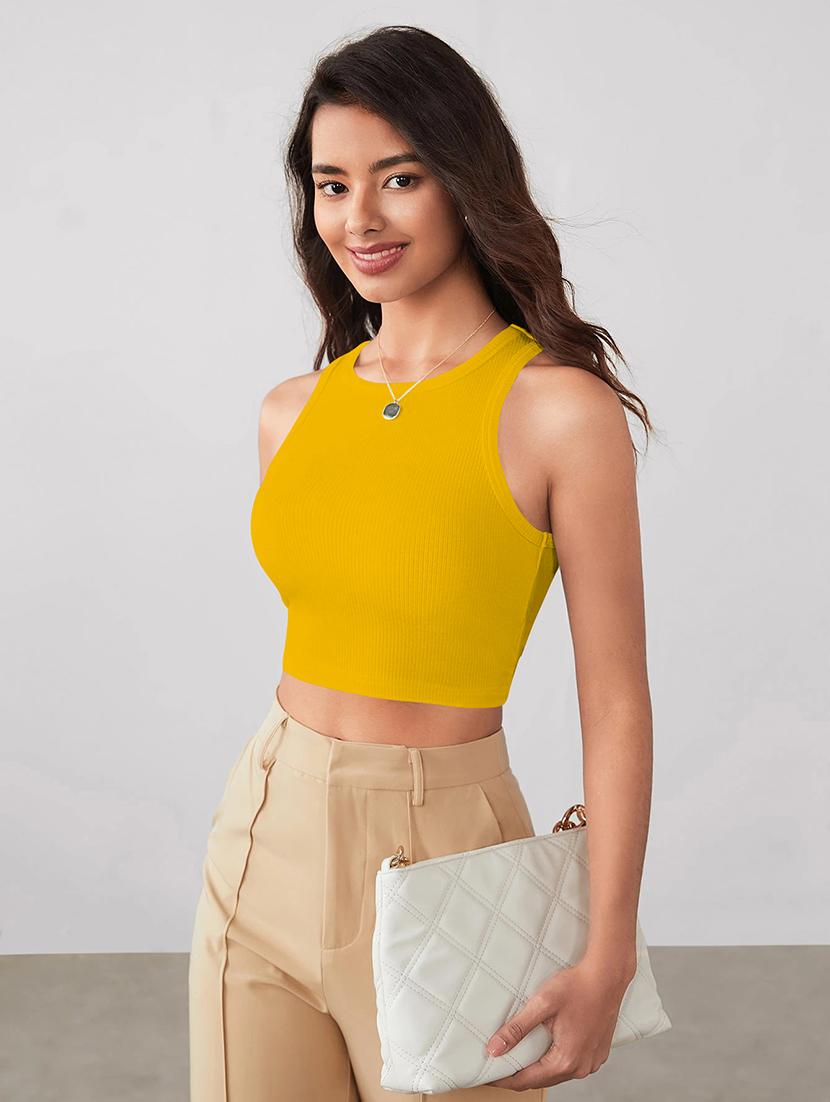 women solid sleeveless crop tank top - 22003664 -  Standard Image - 1