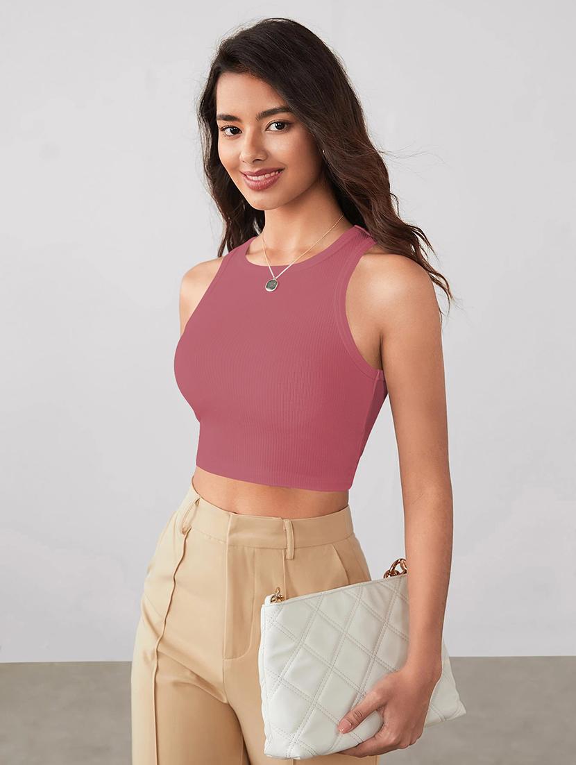 women solid sleeveless crop tank top - 22003668 -  Standard Image - 1